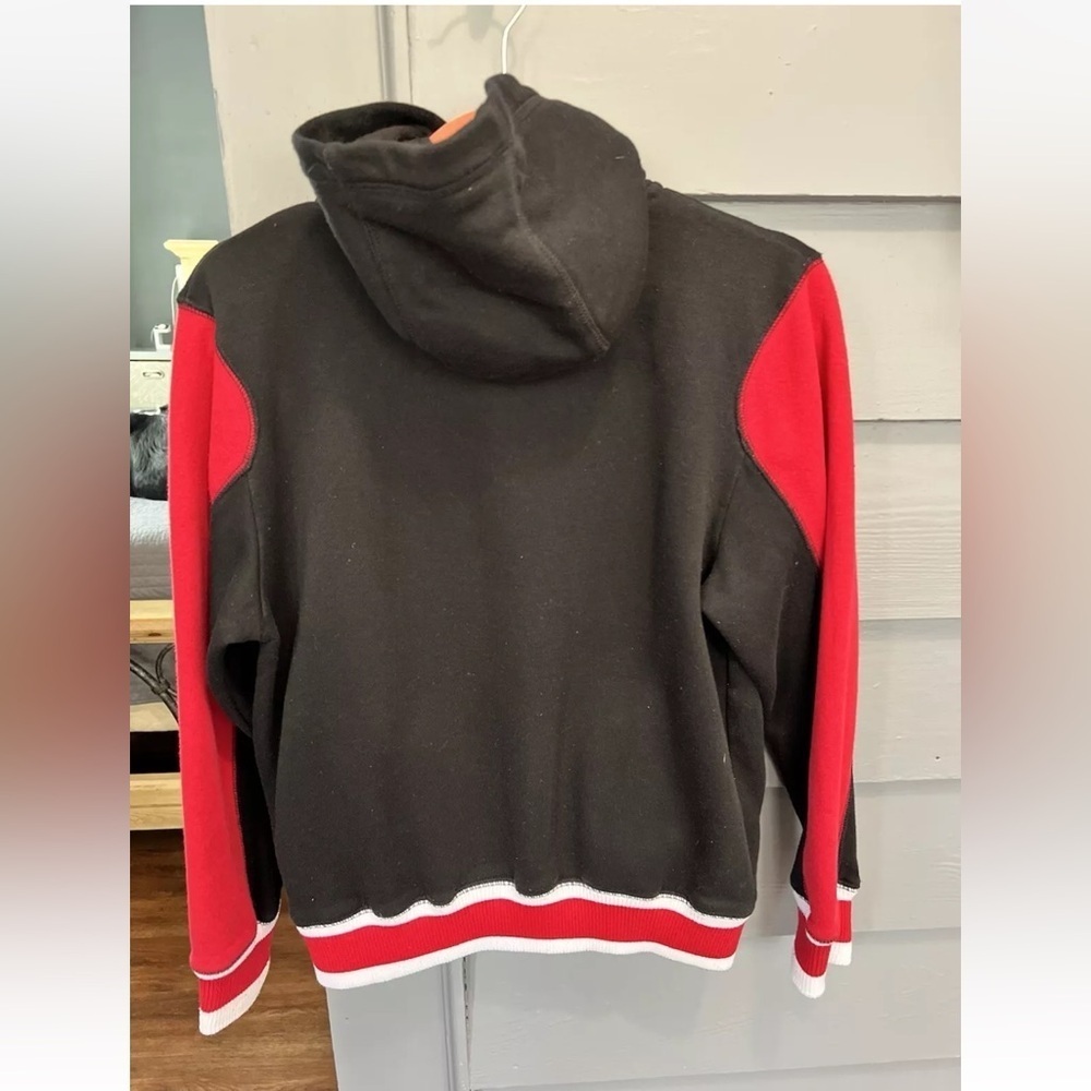 Air Jordan Boys Varsity Jacket Size L/G Red Colorblock Logo Snap Hooded Pockets - Picture 6 of 11